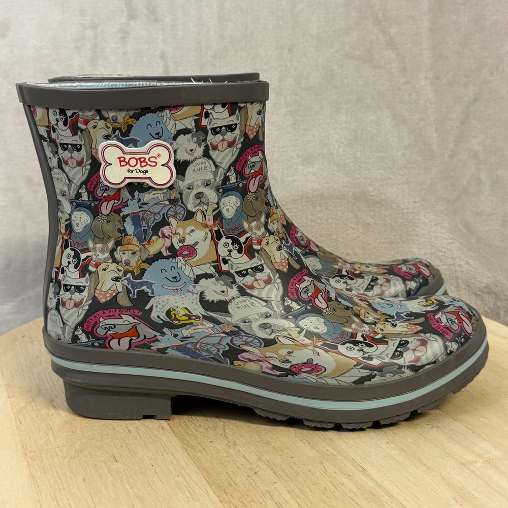 Skechers BOBS for Dogs Rain Boots Multi Color Dog Print 113154 GYMT Womens 7 - Picture 6 of 16